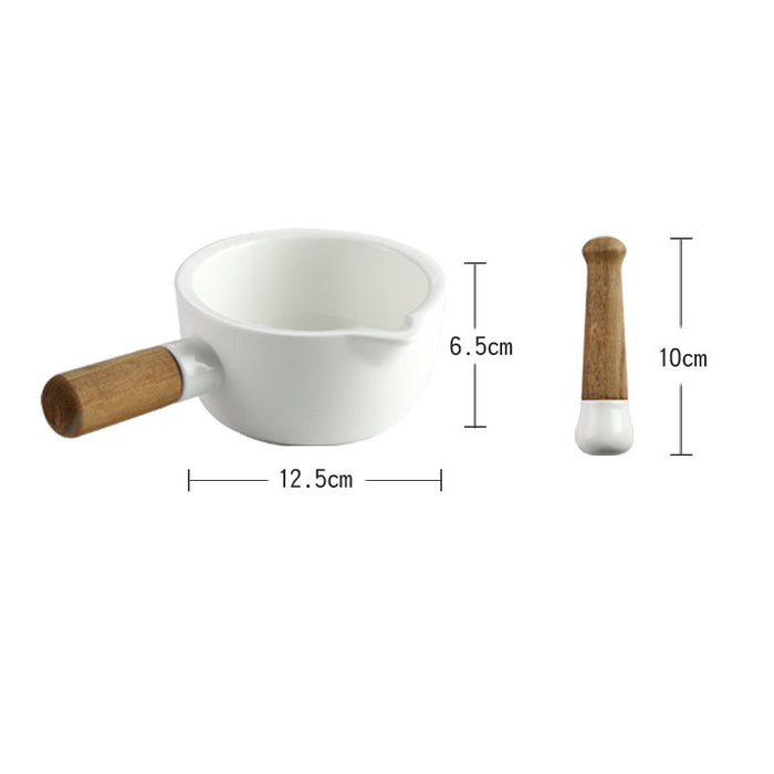 Artisan Ceramic and Acacia Wood Mortar and Pestle